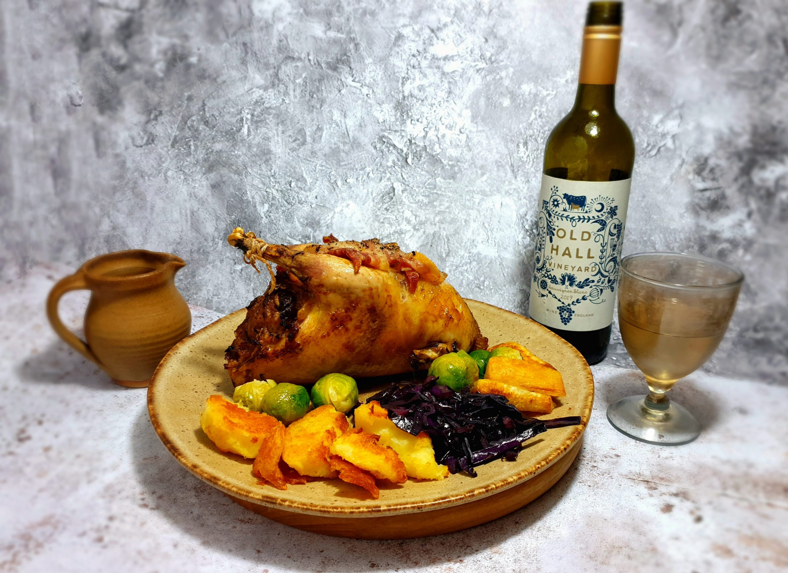 Roast pheasant with wine