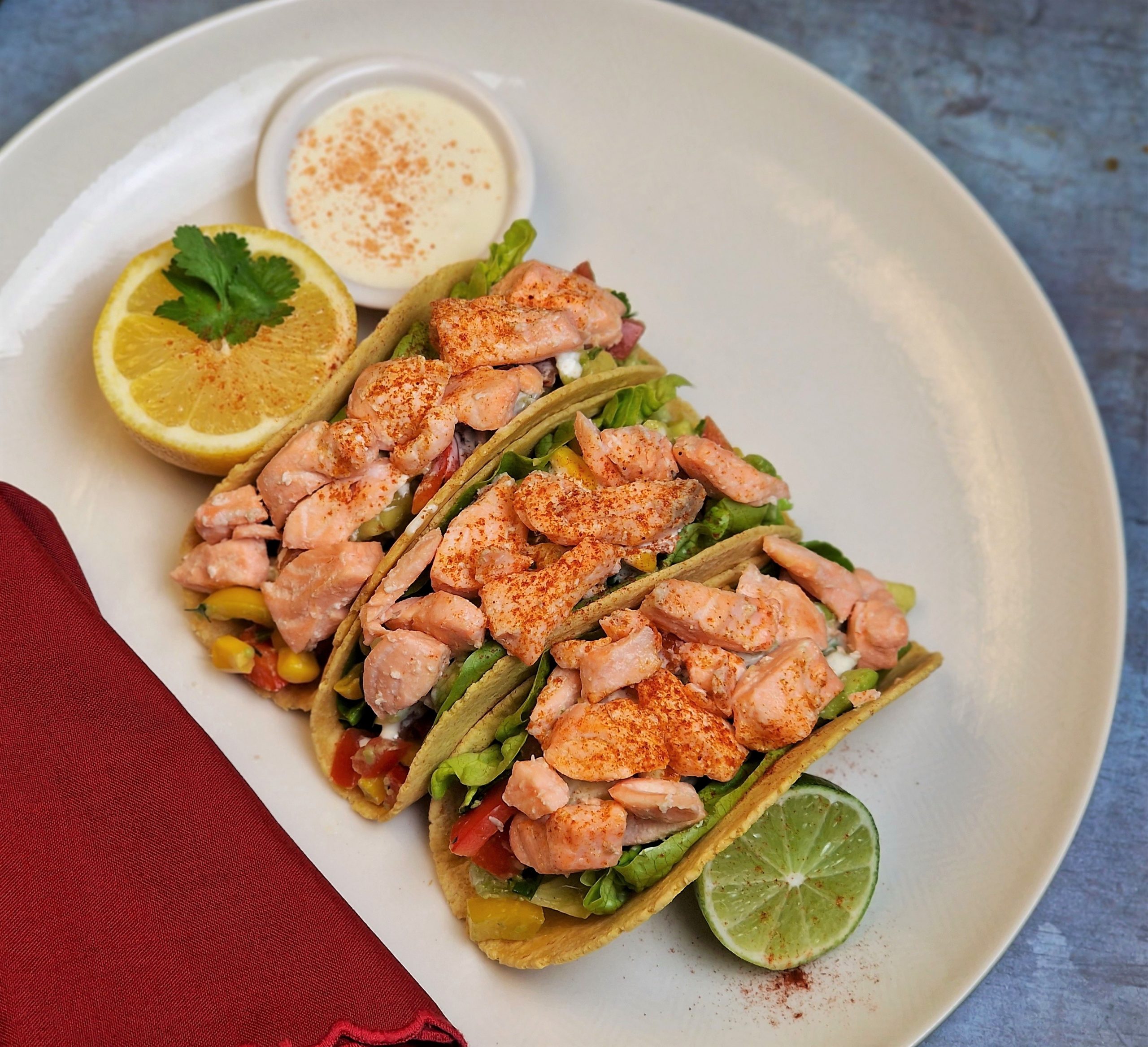 Salmon salad tacos